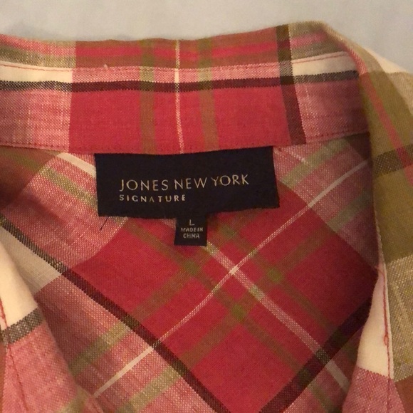 JONES NY Plaid Linen Split Neck Tie-Front Top [D9] - Picture 5 of 5